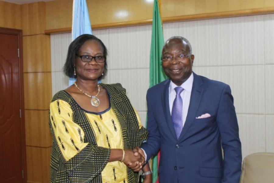 Madame Rosine Sori Coulibaly remerciant le Ministre des Affaires Etrangères pour l'excellente collaboration entretenue entre les deux institutions (Photo: PNUD Benin)